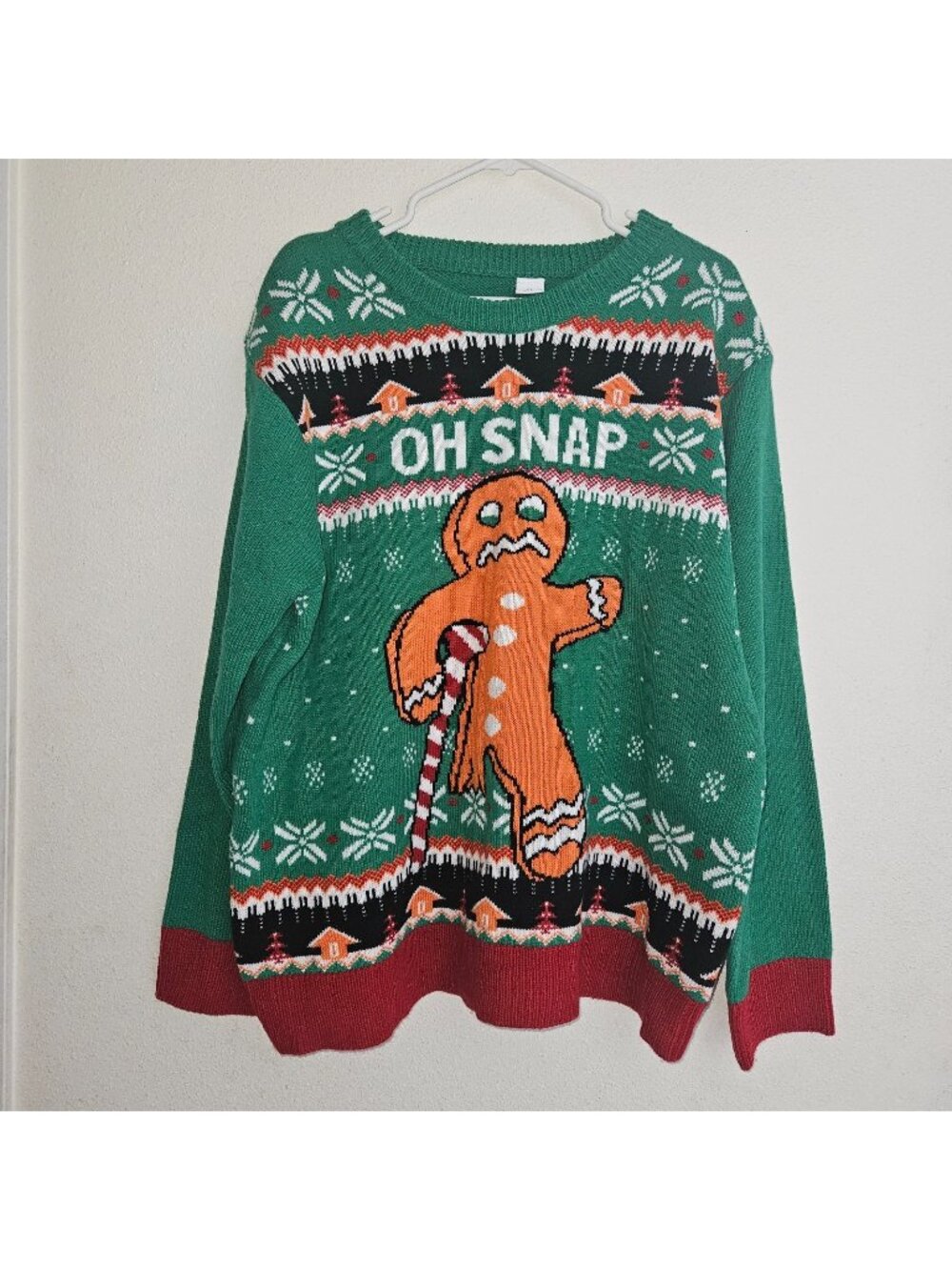 Oh Snap Gingerbread Man Ugly Christmas Sweater Party Men's 2XL Green Red Iffei